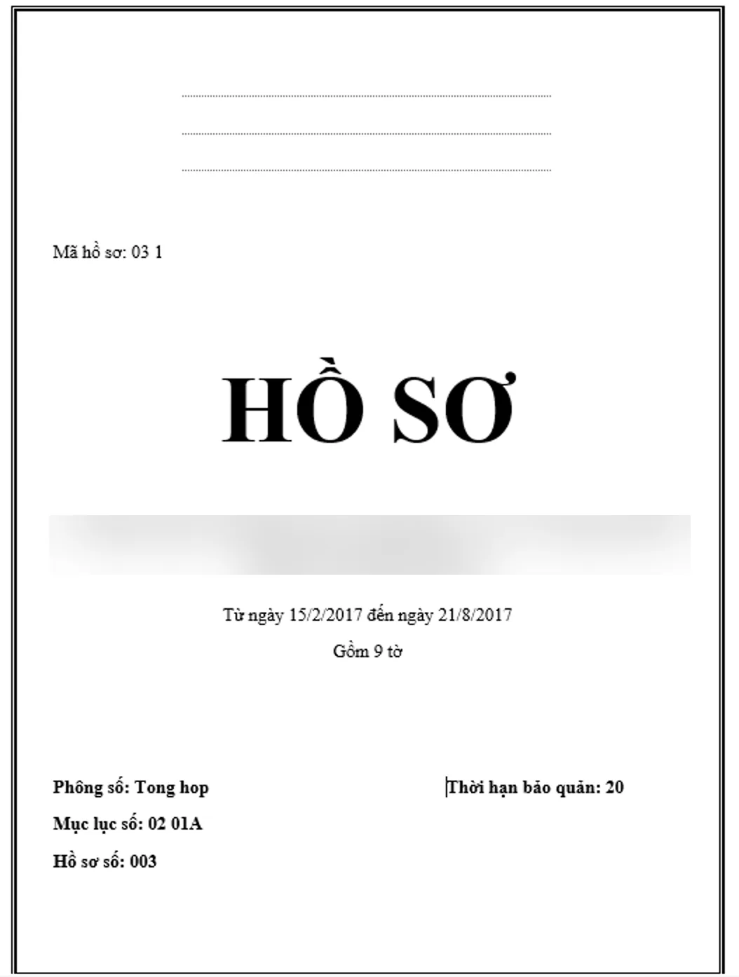 Bìa hồ sơ được EZDOC sinh tự động theo biểu mẫu